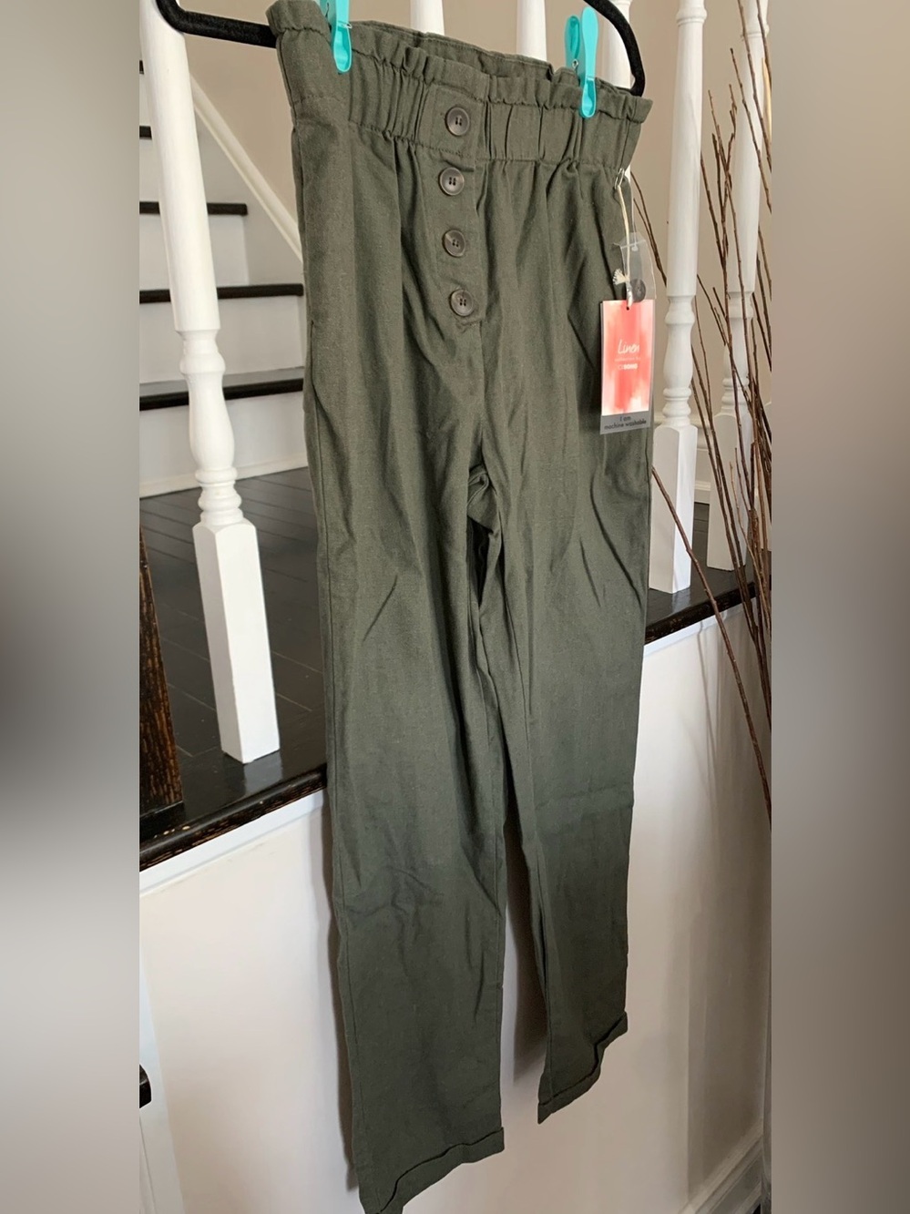 Olive High-Waist Button Front Pants